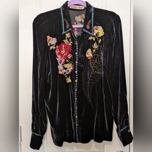 Johnny Was Black Velvet Shirt XL